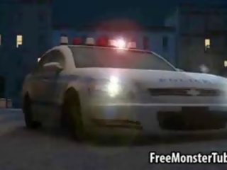 I pabesueshëm 3d deity lays në një polic makinë dhe sucks një monsters johnson